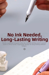 Detailed macro view of inkless eternal pencil showing ergonomic grip and alloy nib