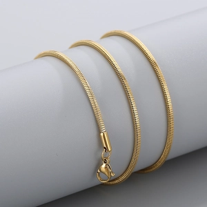 Polished gold stainless steel square snake chain necklace with secure lobster clasp