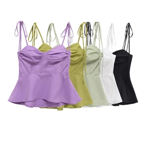 Top a peplo da donna con volant e spalline annodate in vari vivaci colori estivi