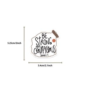 Detailed dimension guide for waterproof motivational Bible verse sticker JOSHUA 1:9