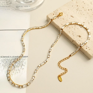 Elegant gold plated stainless steel tennis bracelet with sparkling zircon stones