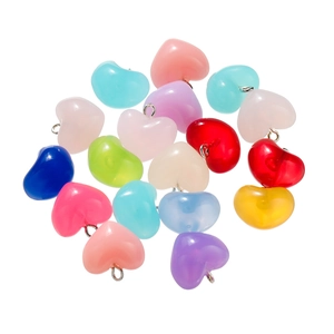 Colorful heart-shaped acrylic charms with metal loops for DIY jewelry making