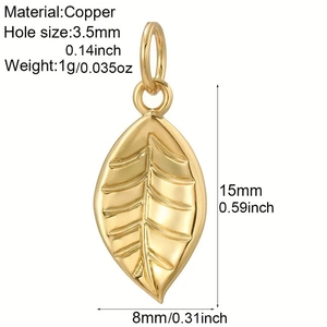 Detailed view of leaf pendant with precise measurements in mm and inches for DIY jewelry