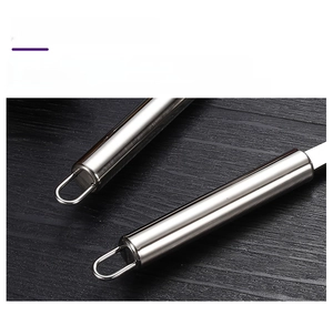 Detailed close-up of 304 stainless steel kitchen tool handle with hanging hook design