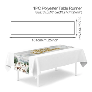 Polyester Christmas table runner showing detailed size chart and dimensions 35x181cm