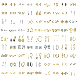 Collection de Boucles d'Oreilles en Argent Sterling 925 pour Femmes Mode Strass Cœur Papillon Géométriques Boucles d'Oreilles Or Argent Or Rose Bijoux