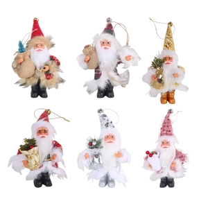 Set of six assorted Santa Claus doll hanging ornaments in vibrant festive colors