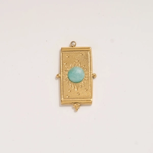 Rechteckiger Anhänger aus 18K vergoldetem Edelstahl mit Sonnenstrahl und blauem Stein