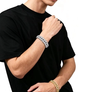 Men's hip-hop iced out Cuban link bracelet in gold and silver finish with shining crystals