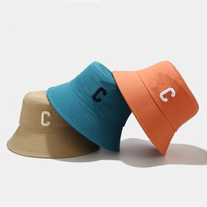 Chapeau Bob Brodé Lettre C En Coton Protection Solaire Bord Large Loisirs Extérieur Pour Femmes Hommes