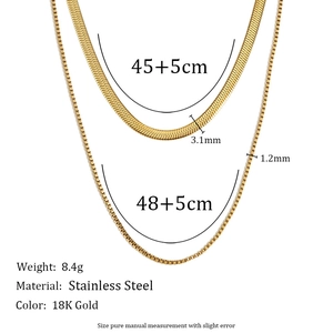 Double-layered 18K gold-plated stainless steel flat snake chain necklace set for women