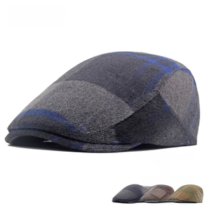 British style wool blend newsboy cap with warm plaid pattern for men in winter