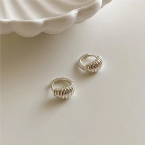 Ribbed Hoop Earrings 925 Sterling Silver Croissant Textured Minimalist Chic Geometric Jewelry For Women