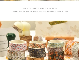 Detail of 12-roll floral washi tape set featuring vintage garden patterns and soft colors