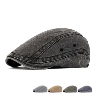 Vintage washed canvas newsboy cap for men featuring side vents in various colors