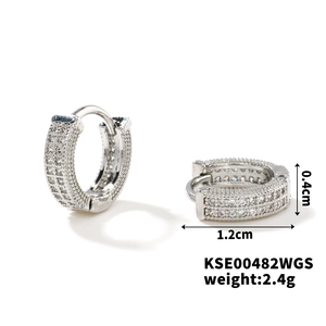 Detailed view of silver hoop earrings showing 1.2cm diameter and 0.4cm width dimensions
