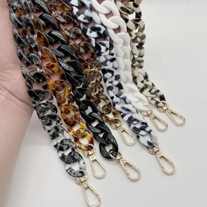 Acrylic resin bag chain straps with gold lobster clasps in tortoiseshell and marble patterns