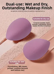 Macro shot of two soft purple makeup sponges for wet and dry application with cosmetic texture