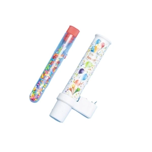 Musical surprise party confetti cannon candle with colorful balloon print and paper bits