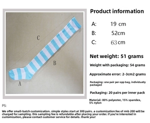 Tableau des tailles avec 63 cm de long et 80 % polyester pour chaussettes rayées