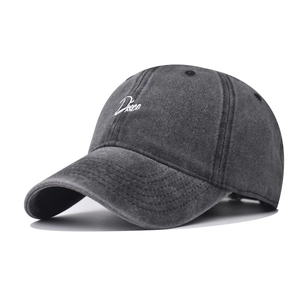 Casquette de baseball vintage gris foncé lavé avec broderie Disco blanche et six panneaux