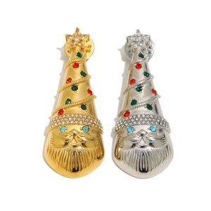 Luxuriöse 18K vergoldete Edelstahl Weihnachtsmütze Brosche mit bunten Kristallen