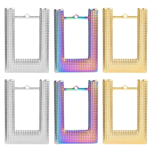 Stainless Steel Geometric Square Pendant Necklace Wave Textured Vacuum Plating Minimalist Jewelry For Women