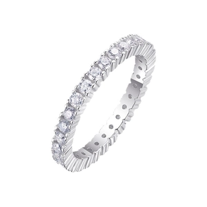 Classic S925 sterling silver eternity band ring with round brilliant-cut moissanite stones