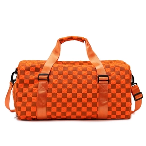 Large Capacity Checkerboard Travel Bag Oxford Cloth Gym Bag With Independent Shoe Compartment Dry Wet Separation Duffle Bag