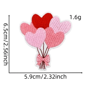 Macro detail of heart balloon embroidery patch with precise size measurements