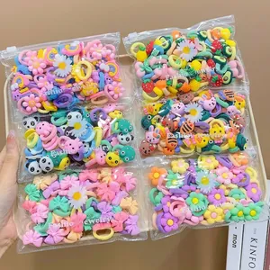 Colorful cartoon kids elastic hair bands set with cute floral and animal charms