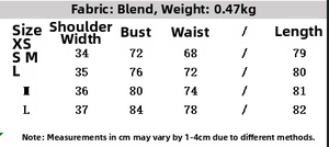 Detailed size chart for plaid layered romper dress showing XS to L measurements in cm