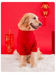 Close-up of festive red dog hoodie with crew neck for large breeds like Golden Retrievers