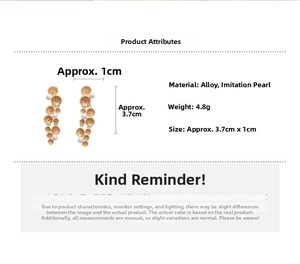 Detail showing dimensions and 4.8g weight of pearl floral tassel drop earrings