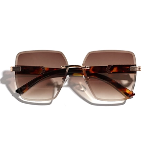 Frameless square sunglasses with gradient brown lenses and tortoise metal temples