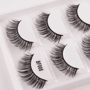 Five pairs of thick natural synthetic false eyelashes in BF008 style on white tray