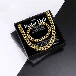 Men's gold Cuban link necklace and bracelet set in a premium gift box for better half