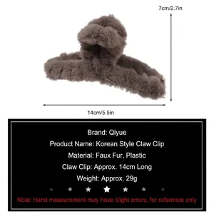 Large plush claw clip in dark coffee brown 14cm faux fur hair jaw clip for women