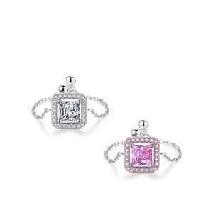 Bagues luxueuses en argent 925 avec zircon carré et chaîne réglable pour femmes