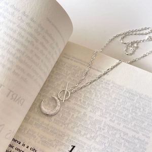 Necklace 925 Sterling Silver Frosted Crescent Moon Pendant Minimalist Toggle Clasp Cross Chain For Women