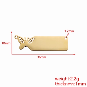 Detailed size parameters of gold butterfly heart stainless steel pendant for DIY jewelry