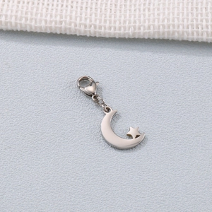 Polished titanium steel moon and star pendant with lobster clasp for DIY jewelry