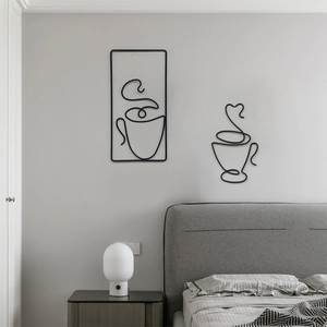 Minimalist black metal abstract coffee cup wall art for modern home decoration