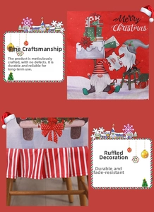 Détails de housse de chaise de Noël avec gnome imprimé et bordure à rayures rouges