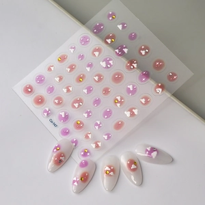Stickers ongles 3D en relief avec nuages dégradés roses, étoiles et strass brillants