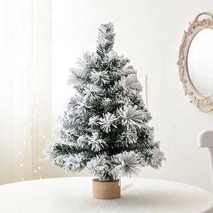 Mini Christmas Tree Flocked Snow Effect PVC Simulated Cedar Pine With Wood Base Desktop Tabletop Holiday Winter Decor