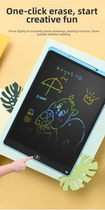 Detail of 12-inch LCD writing tablet with colorful handwriting and one-click erase button
