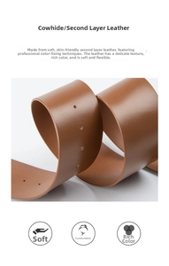 Detail showing the flexible brown split leather texture and adjustment holes of the belt