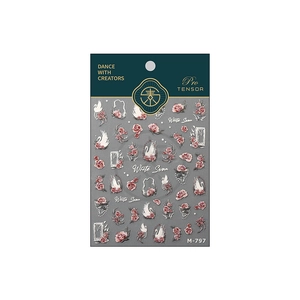White Swan embossed nail stickers with roses and gold accents for elegant DIY manicures