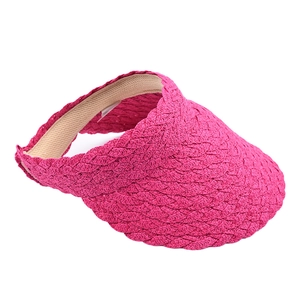 Rose red wide brim straw sun visor hat for women with wavy edges for summer beach travel